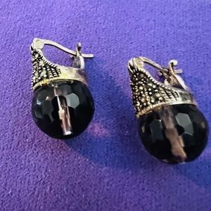 Vintage smoky quartz and marcasite vintage earrings stamped 925.